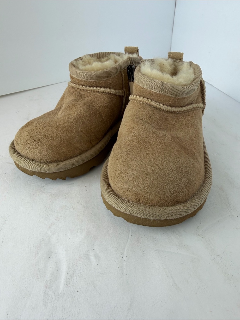 Kids Tan Suede UGG Lined Slip-On Bootie